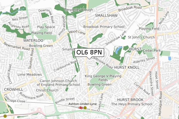 OL6 8PN map - small scale - OS Open Zoomstack (Ordnance Survey)