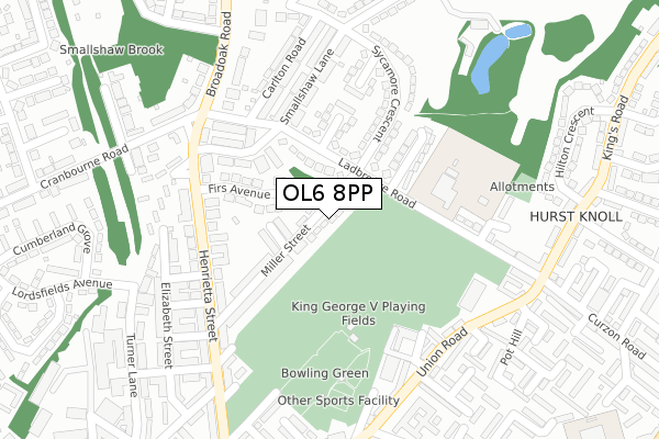 OL6 8PP map - large scale - OS Open Zoomstack (Ordnance Survey)