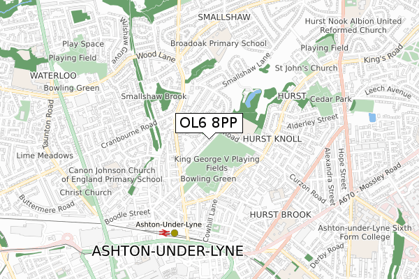 OL6 8PP map - small scale - OS Open Zoomstack (Ordnance Survey)