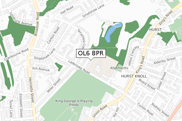 OL6 8PR map - large scale - OS Open Zoomstack (Ordnance Survey)