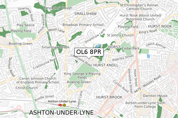 OL6 8PR map - small scale - OS Open Zoomstack (Ordnance Survey)