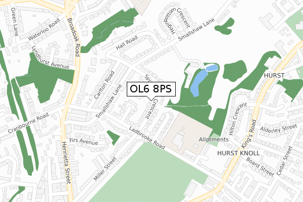 OL6 8PS map - large scale - OS Open Zoomstack (Ordnance Survey)