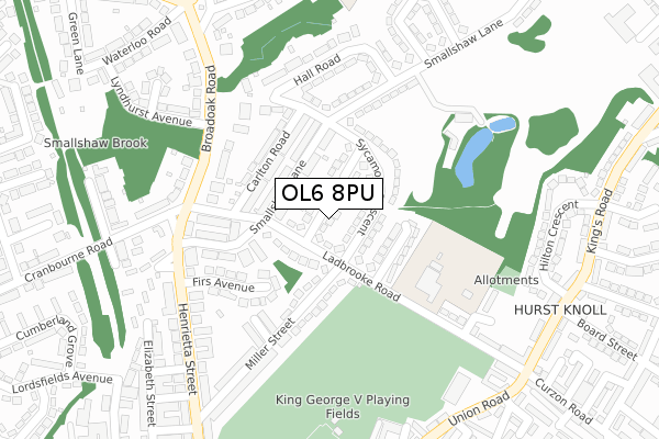 OL6 8PU map - large scale - OS Open Zoomstack (Ordnance Survey)