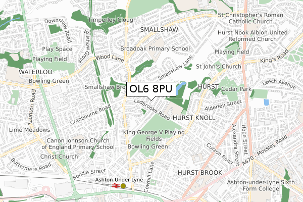 OL6 8PU map - small scale - OS Open Zoomstack (Ordnance Survey)