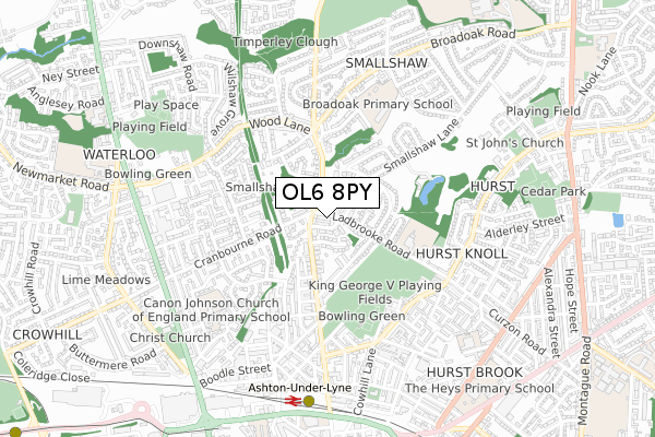OL6 8PY map - small scale - OS Open Zoomstack (Ordnance Survey)