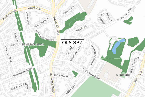 OL6 8PZ map - large scale - OS Open Zoomstack (Ordnance Survey)