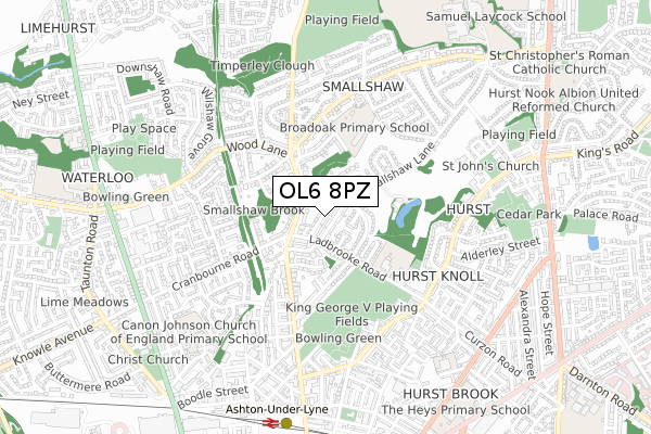 OL6 8PZ map - small scale - OS Open Zoomstack (Ordnance Survey)