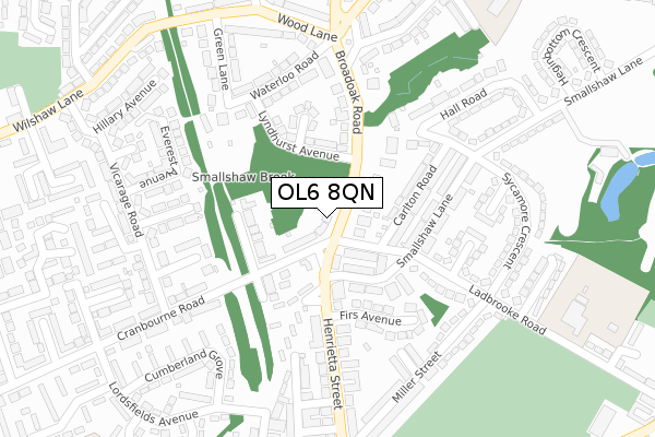 OL6 8QN map - large scale - OS Open Zoomstack (Ordnance Survey)