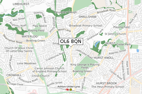 OL6 8QN map - small scale - OS Open Zoomstack (Ordnance Survey)