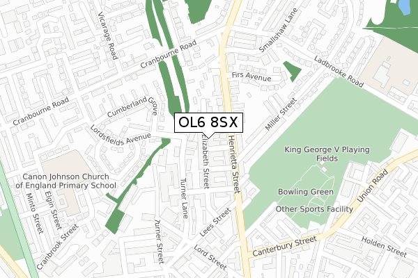 OL6 8SX map - large scale - OS Open Zoomstack (Ordnance Survey)