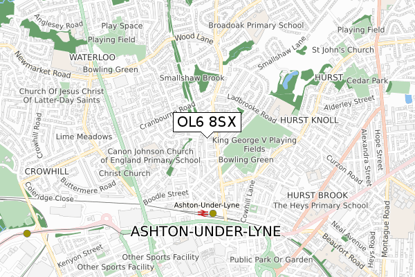 OL6 8SX map - small scale - OS Open Zoomstack (Ordnance Survey)