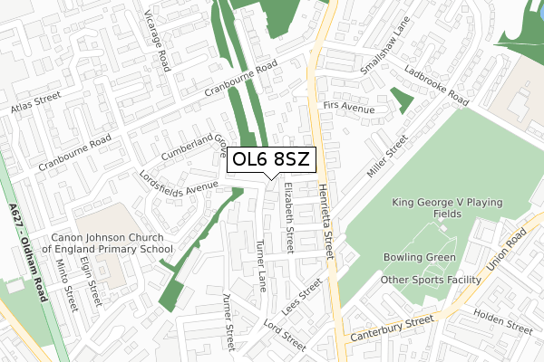 OL6 8SZ map - large scale - OS Open Zoomstack (Ordnance Survey)