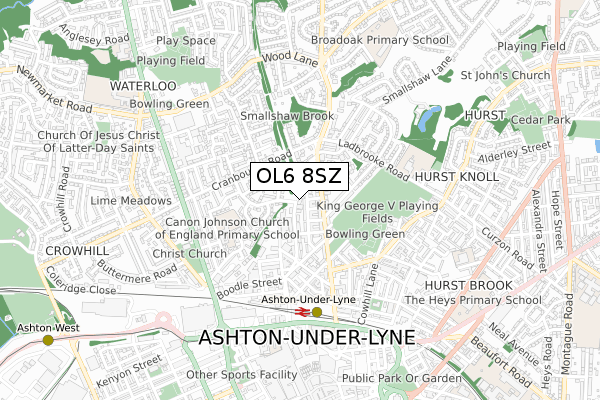 OL6 8SZ map - small scale - OS Open Zoomstack (Ordnance Survey)