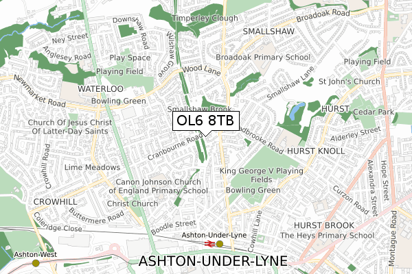 OL6 8TB map - small scale - OS Open Zoomstack (Ordnance Survey)