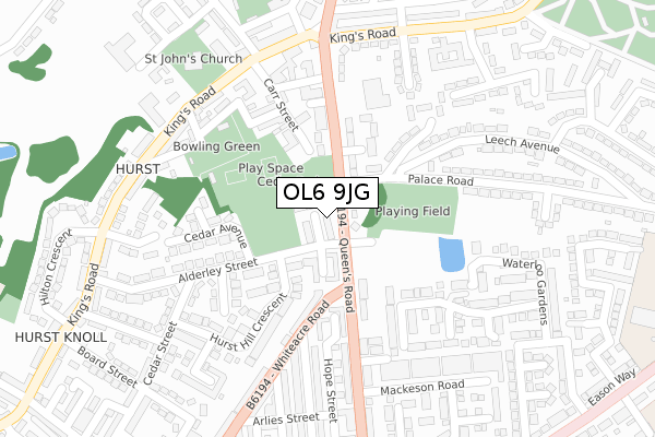 OL6 9JG map - large scale - OS Open Zoomstack (Ordnance Survey)