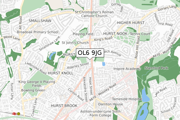 OL6 9JG map - small scale - OS Open Zoomstack (Ordnance Survey)