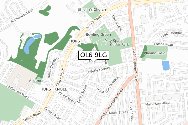 OL6 9LG map - large scale - OS Open Zoomstack (Ordnance Survey)