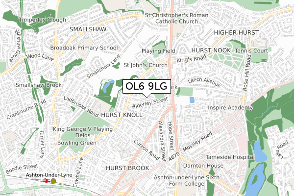 OL6 9LG map - small scale - OS Open Zoomstack (Ordnance Survey)