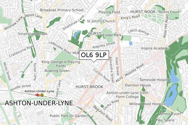 OL6 9LP map - small scale - OS Open Zoomstack (Ordnance Survey)