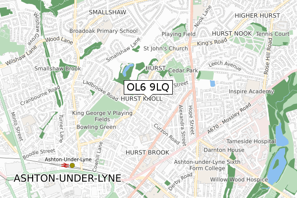 OL6 9LQ map - small scale - OS Open Zoomstack (Ordnance Survey)