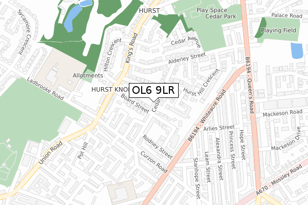 OL6 9LR map - large scale - OS Open Zoomstack (Ordnance Survey)