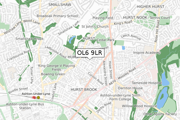 OL6 9LR map - small scale - OS Open Zoomstack (Ordnance Survey)