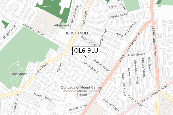 OL6 9LU map - large scale - OS Open Zoomstack (Ordnance Survey)