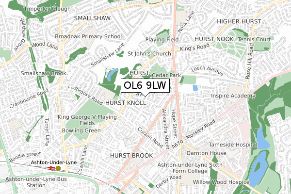 OL6 9LW map - small scale - OS Open Zoomstack (Ordnance Survey)