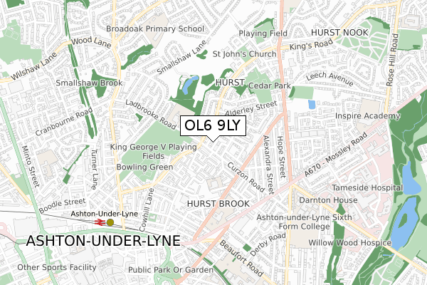 OL6 9LY map - small scale - OS Open Zoomstack (Ordnance Survey)