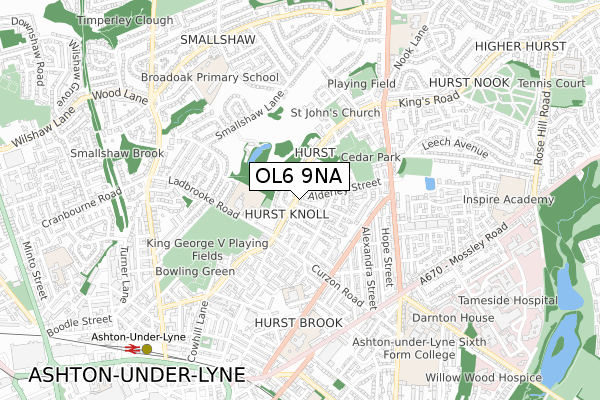 OL6 9NA map - small scale - OS Open Zoomstack (Ordnance Survey)