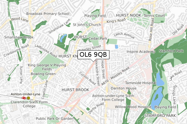 OL6 9QB map - small scale - OS Open Zoomstack (Ordnance Survey)