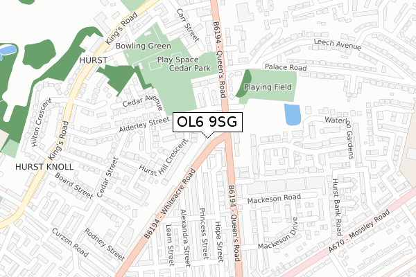 OL6 9SG map - large scale - OS Open Zoomstack (Ordnance Survey)