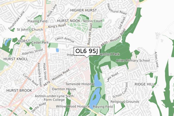 OL6 9SJ map - small scale - OS Open Zoomstack (Ordnance Survey)