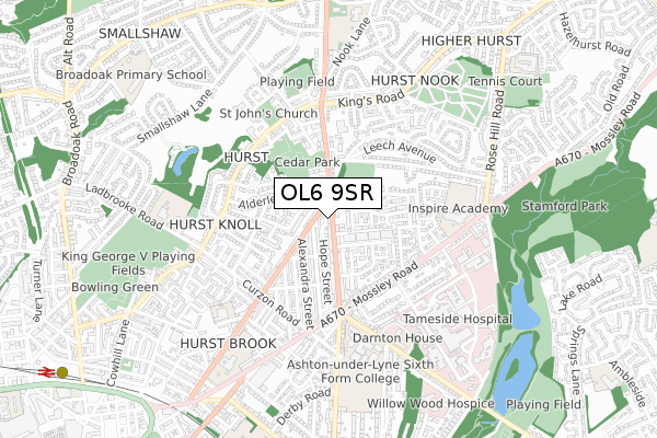 OL6 9SR map - small scale - OS Open Zoomstack (Ordnance Survey)