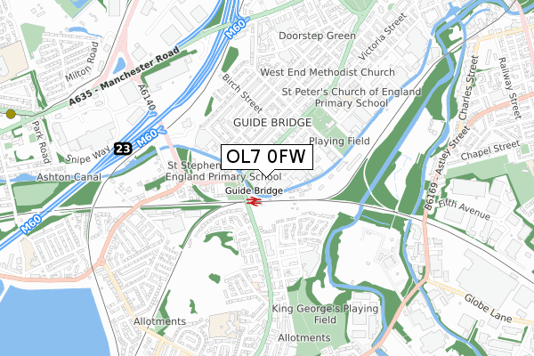 OL7 0FW map - small scale - OS Open Zoomstack (Ordnance Survey)