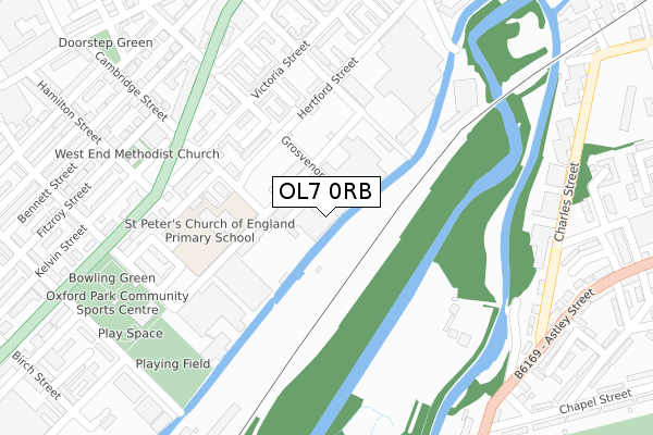 OL7 0RB map - large scale - OS Open Zoomstack (Ordnance Survey)