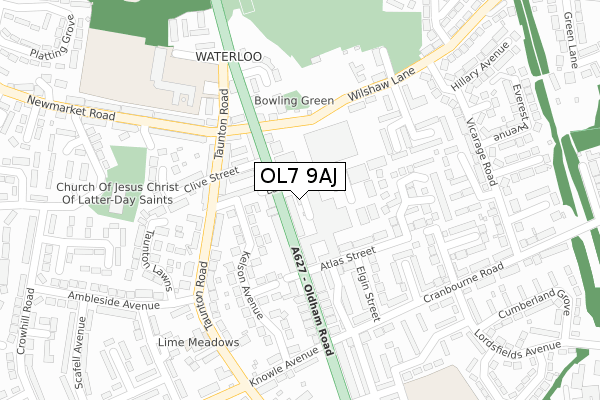 OL7 9AJ map - large scale - OS Open Zoomstack (Ordnance Survey)