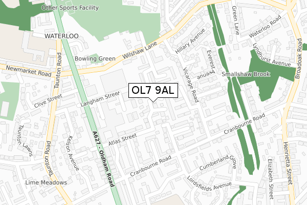 OL7 9AL map - large scale - OS Open Zoomstack (Ordnance Survey)