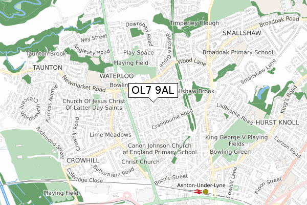 OL7 9AL map - small scale - OS Open Zoomstack (Ordnance Survey)