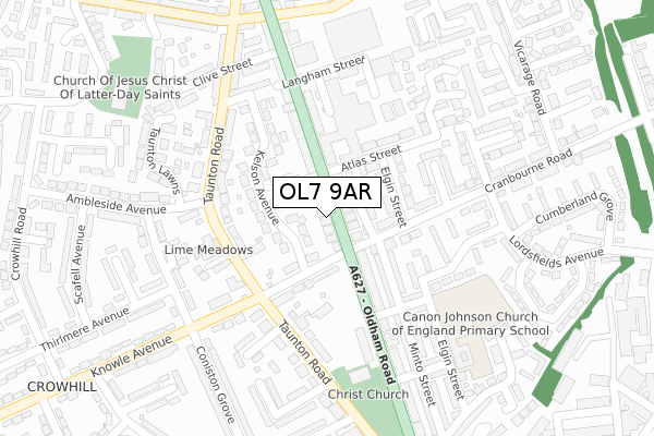 OL7 9AR map - large scale - OS Open Zoomstack (Ordnance Survey)