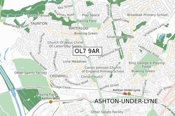 OL7 9AR map - small scale - OS Open Zoomstack (Ordnance Survey)