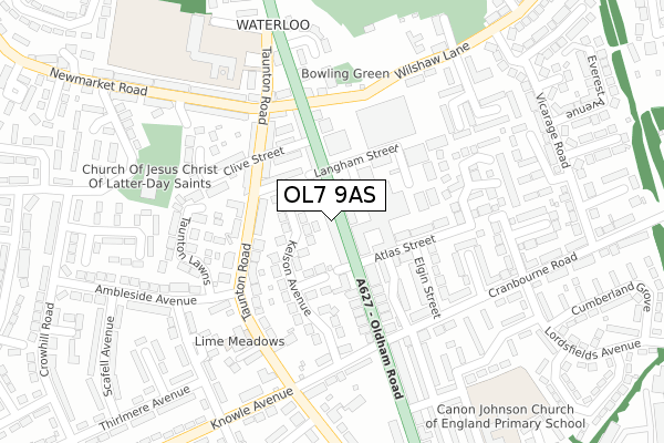 OL7 9AS map - large scale - OS Open Zoomstack (Ordnance Survey)