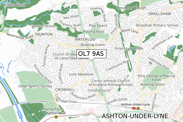 OL7 9AS map - small scale - OS Open Zoomstack (Ordnance Survey)