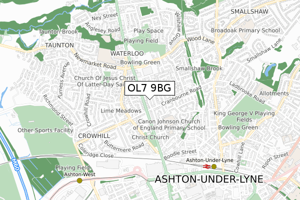 OL7 9BG map - small scale - OS Open Zoomstack (Ordnance Survey)