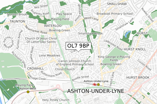 OL7 9BP map - small scale - OS Open Zoomstack (Ordnance Survey)