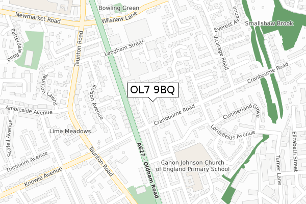 OL7 9BQ map - large scale - OS Open Zoomstack (Ordnance Survey)