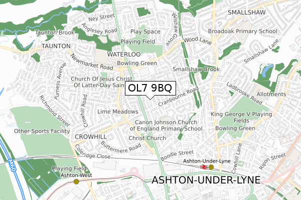 OL7 9BQ map - small scale - OS Open Zoomstack (Ordnance Survey)