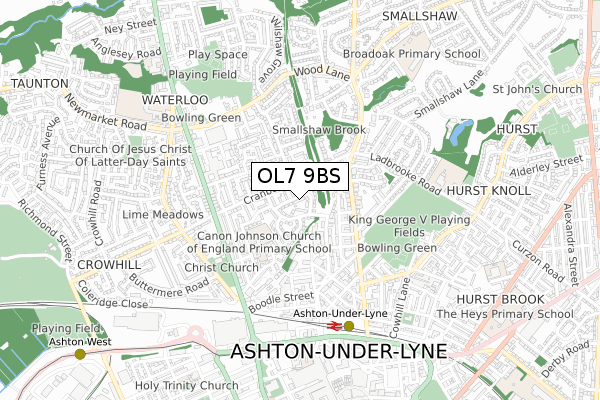 OL7 9BS map - small scale - OS Open Zoomstack (Ordnance Survey)