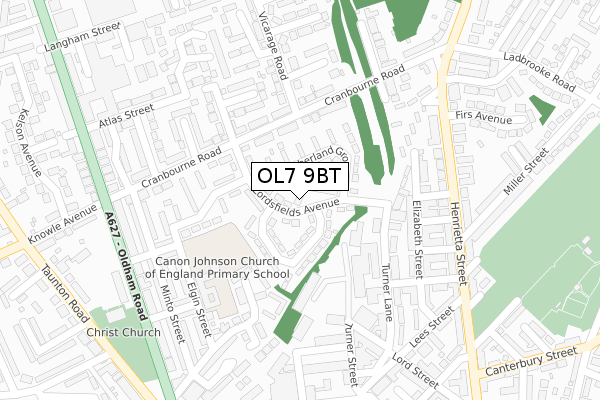 OL7 9BT map - large scale - OS Open Zoomstack (Ordnance Survey)