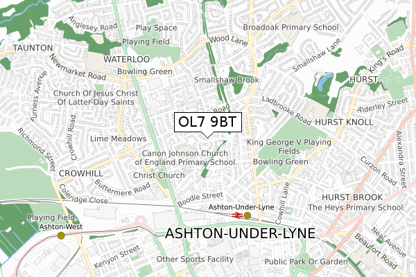 OL7 9BT map - small scale - OS Open Zoomstack (Ordnance Survey)